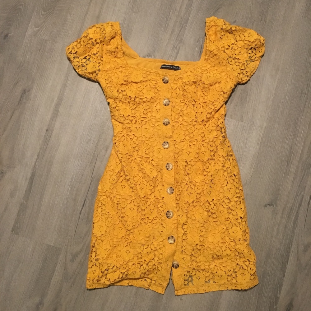 Mustard yellow A&F lace cap sleeve dress